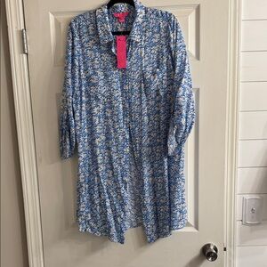 Lilly Pulitzer Large Lunar Blue Palm Beach Petals Coverup NWT